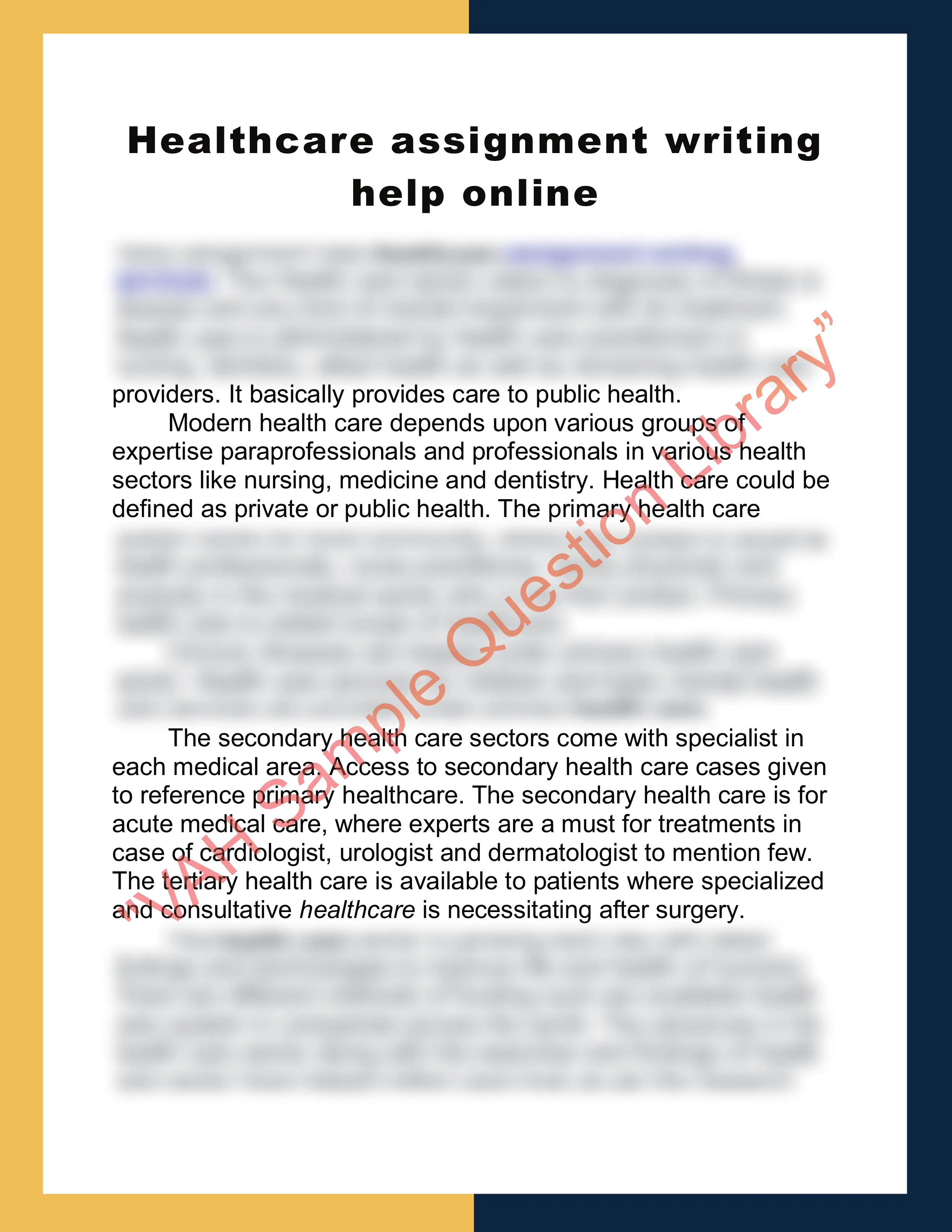 Assignment sample solution of HLT1010 - Introduction to Healthcare Systems 0